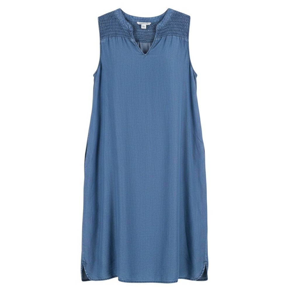 Chambray Shift Dress Beachlunchlounge Blue Sleeveless Lyocell Casual Coastal